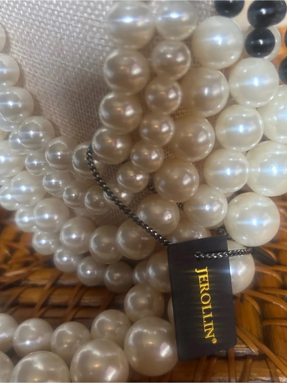 NWT JEROLLIN Black & White Multi Strand Faux Pearl Statement Bib Necklace